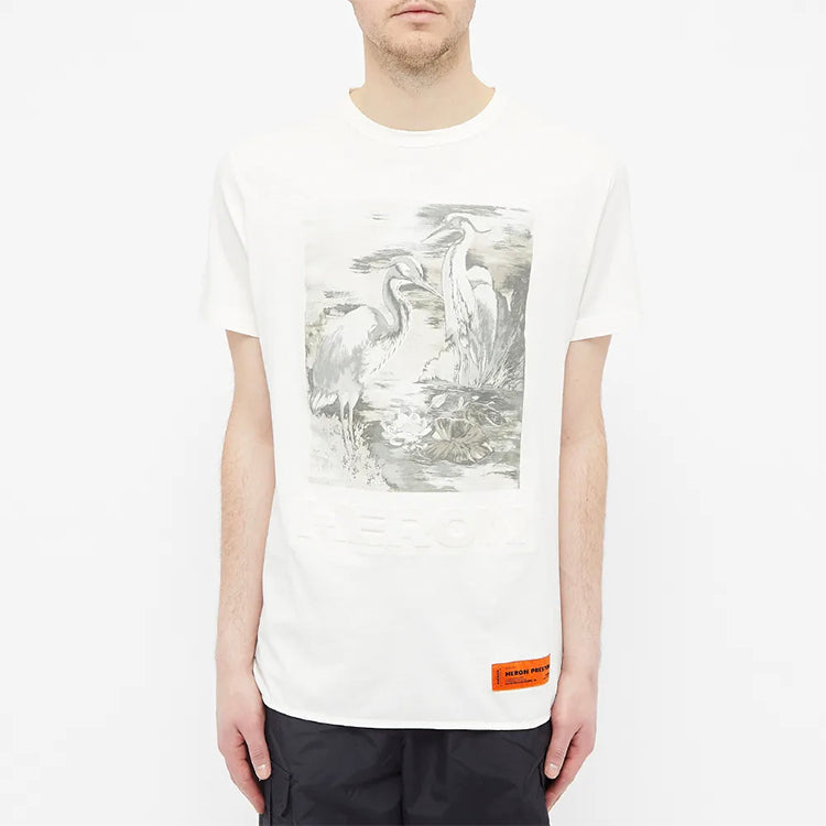 Men's HERON PRESTON SS20 Black White Printing Logo Short Sleeve White HMAA011S209140220188