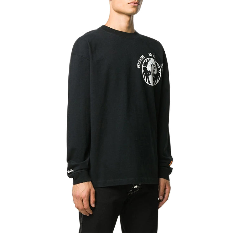 Men's HERON PRESTON Heron Is A Bird Printing Pullover Long Sleeves T-shirt Black HMAB015F20JER0041001