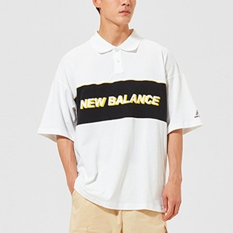 New Balance Logo Print Polo T-Shirt Asia Sizing 'White Black' AMT12376-WT