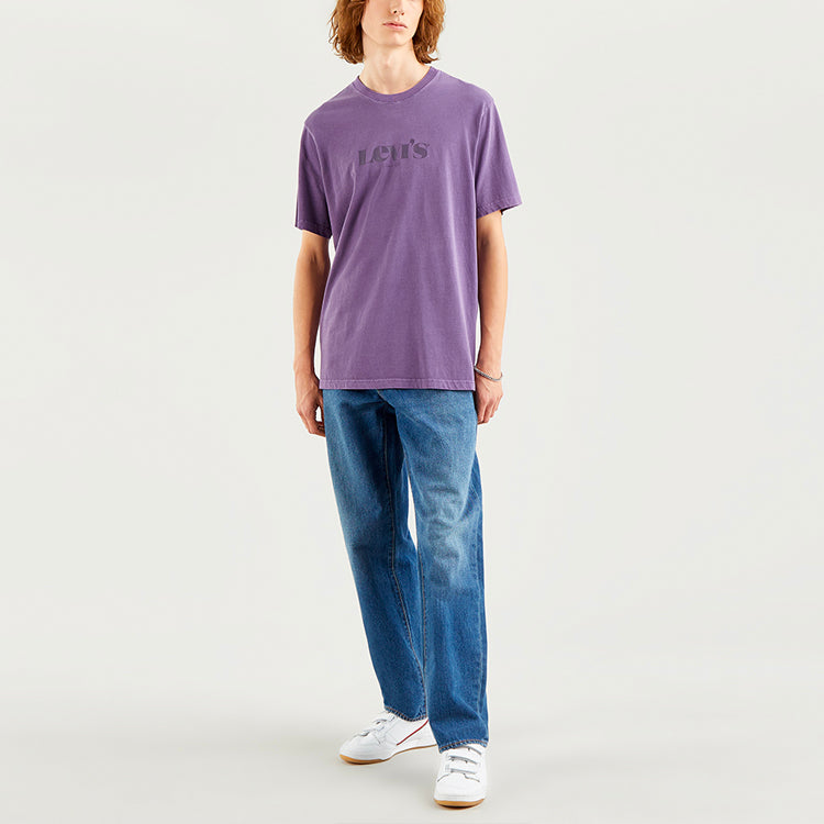 Men's Levis Logo Round Neck Pure Cotton Pullover Short Sleeve Dark Purple T-Shirt 16143-0104