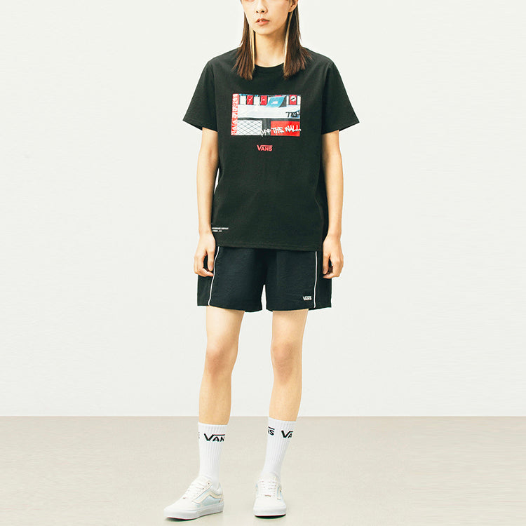 (WMNS) Vans Retro Printing Sports Round Neck Short Sleeve Black VN0A5F1XBLK