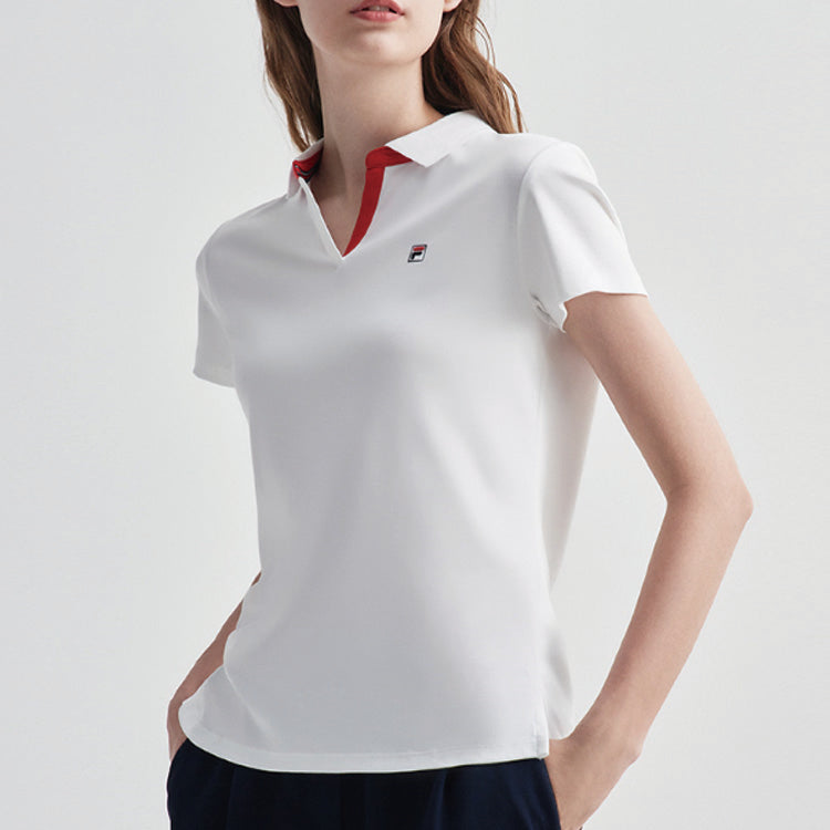 (WMNS) FILA Logo Printing Cotton Sports Short Sleeve Polo Shirt White F51W011104F-WT