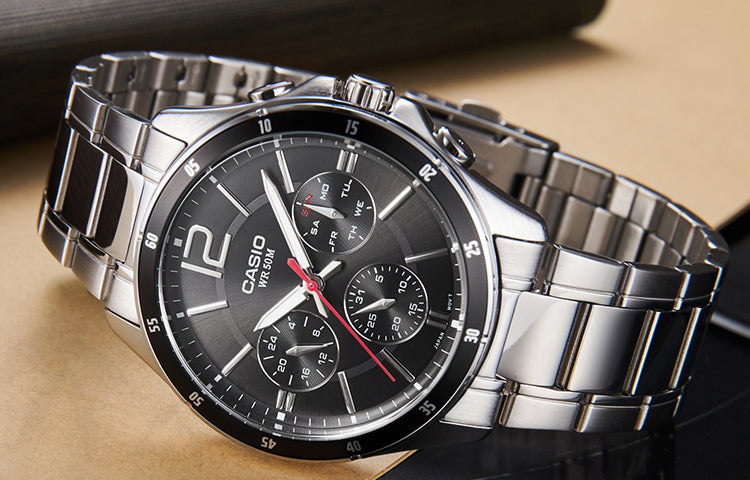 CASIO Waterproof Stainless Steel Strap Quartz Mens Black Analog MTP-1374D-1A