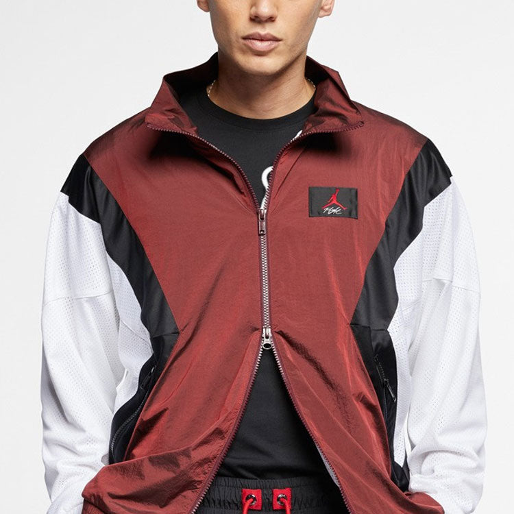 Air Jordan FLIGHT WARM-UP Jacket Logo Brown White Colorblock 'Brown White' AO0556-687
