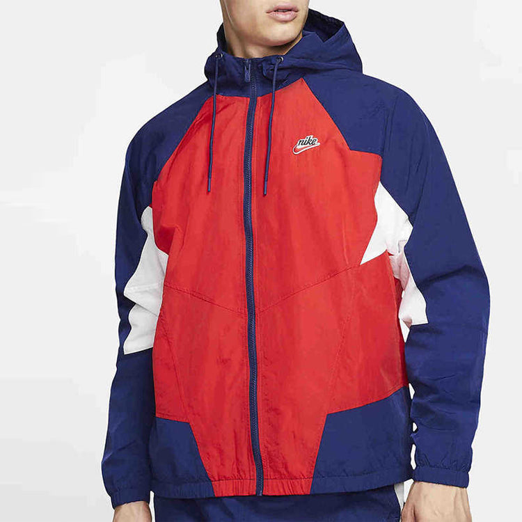 Men's Nike Splicing Colorblock Windproof Woven Hooded Jacket University Red DB5172-657