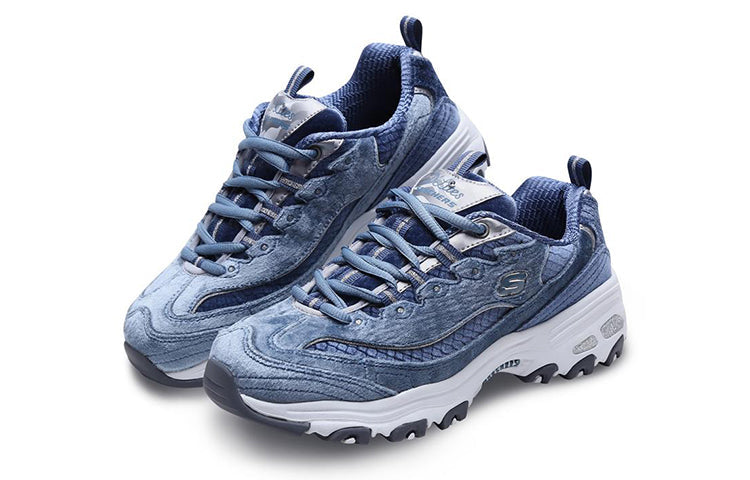 (WMNS) Skechers D'Lites Velvet Low-top Clunky Shoes Gray/Blue 11917-SLT