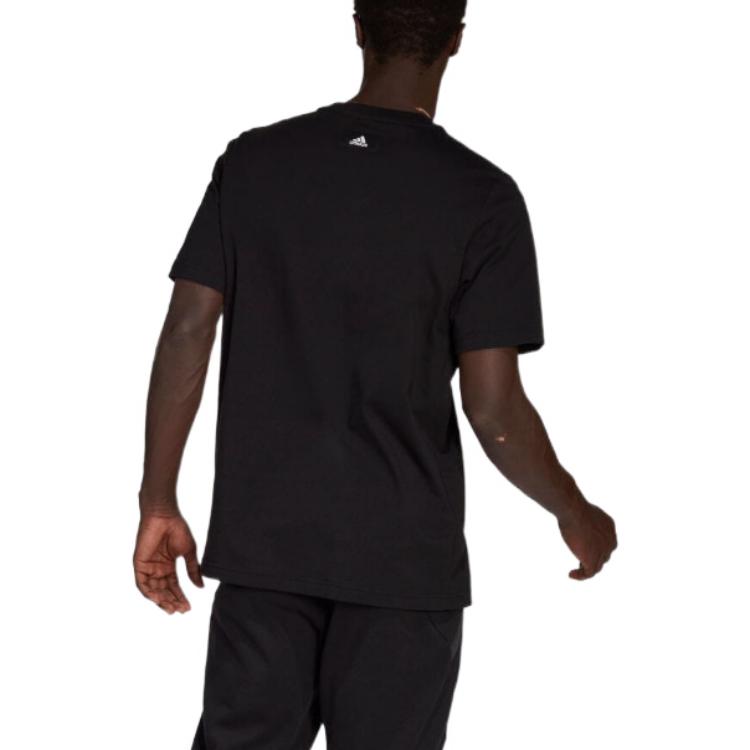 Men's adidas Geometry Logo Printing Round Neck Pullover Short Sleeve Japanese Version Black T-Shirt HF4757