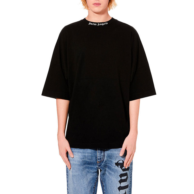 Men's PALM ANGELS Logo Mock Neck Tee Logo Printing Short Sleeve Black PMAA002E194130021001