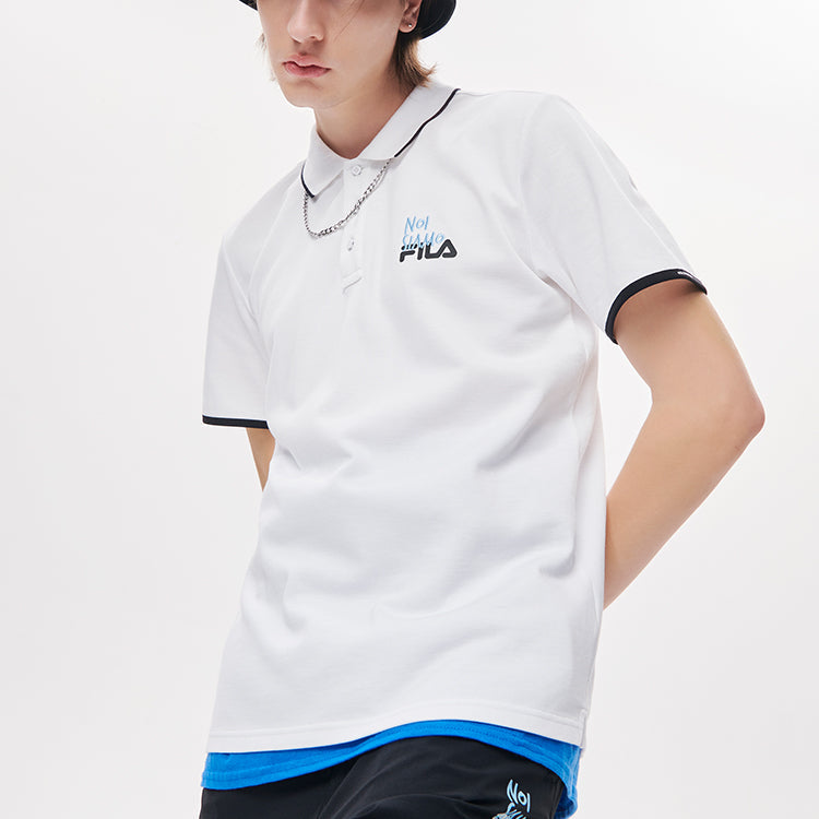 Men's FILA FUSION Logo Printing Embroidered Alphabet Short Sleeve Polo Shirt White T11M131109F-WT