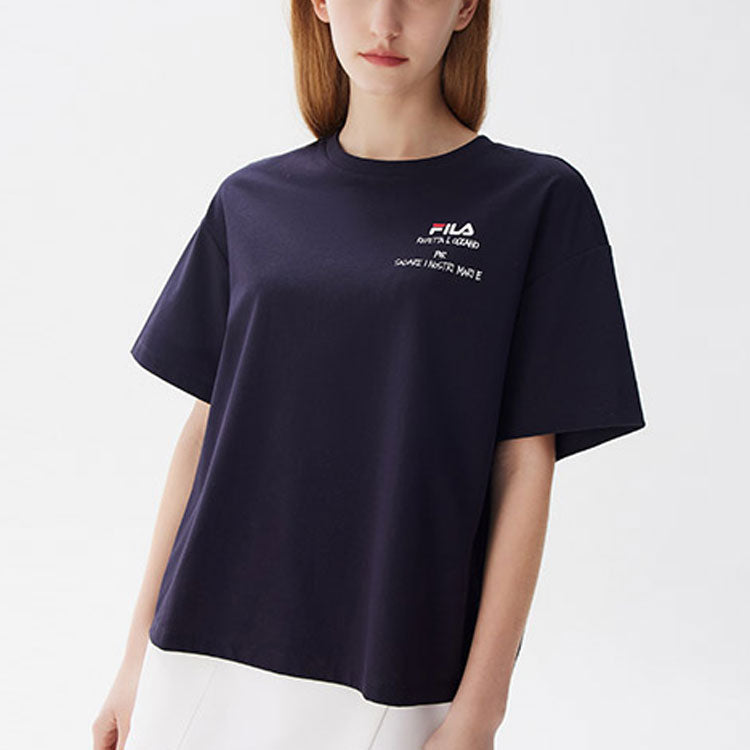 (WMNS) FILA Loose Round Neck Casual Sports Short Sleeve Blue F11W128118F-NV