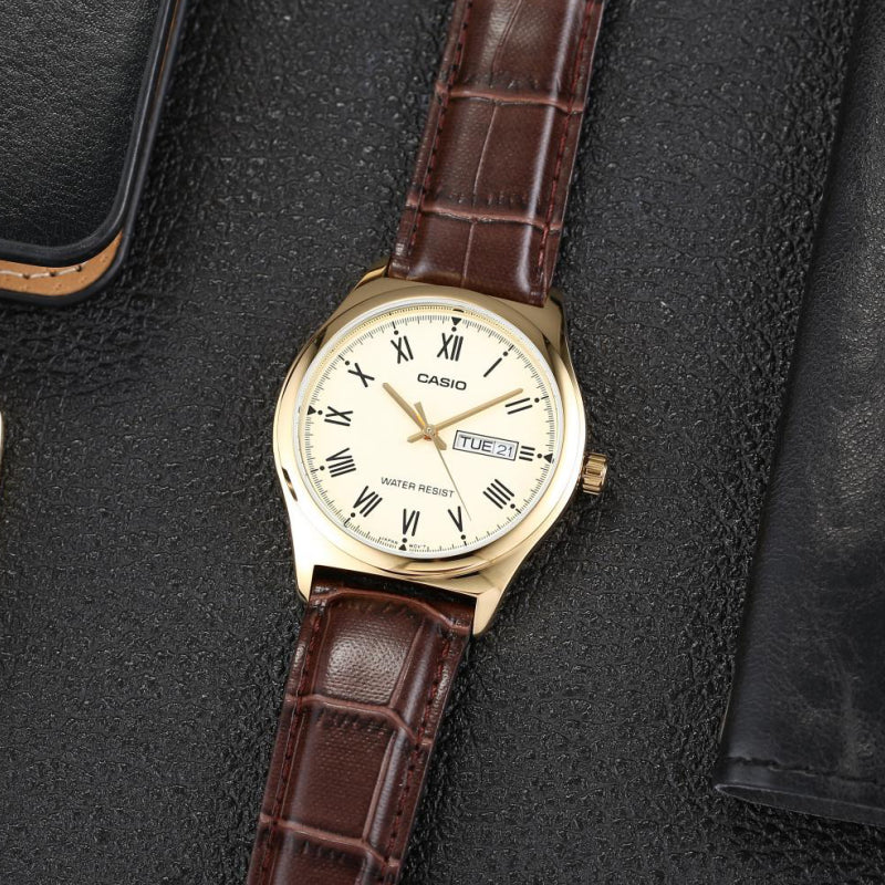 Casio Dress Minimalistic Business Analog Watch 'Dark Brown Gold' MTP-V006GL-9B