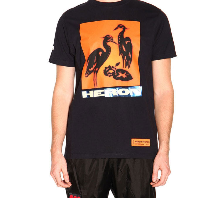 Men's HERON PRESTON Heron Print T-SHIRT Printing Short Sleeve Black HMAA004F19760003