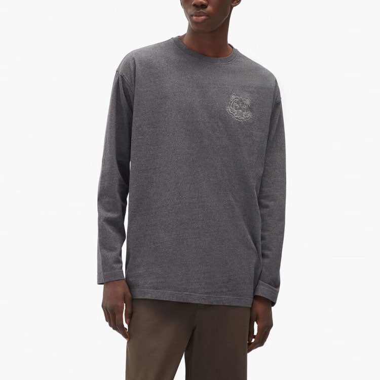 Men's KENZO FW21 Tiger Head Printing Casual Round Neck Long Sleeves Gray T-Shirt FB65TS197401-98