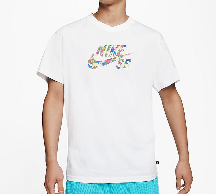 Nike SB Flowers Logo Skateboard Short Sleeve White CU0311-100
