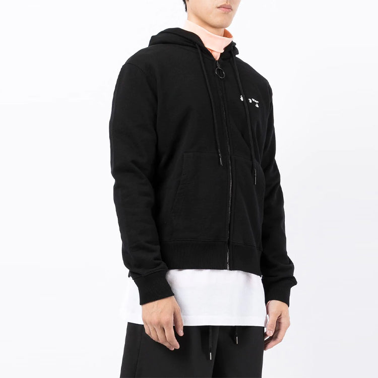Off-White FW21 Casual Logo Printing Zipper Hooded Jacket Loose Fit Black OMBE001F21FLE0011001