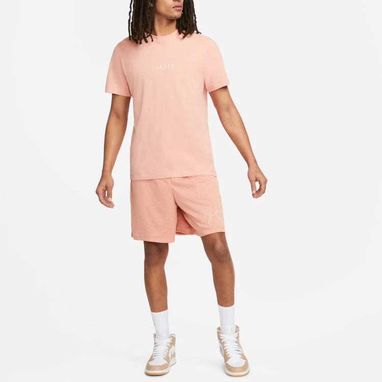 Men's Air Jordan Solid Color Alphabet Printing Round Neck Short Sleeve Pink T-Shirt DM3182-824