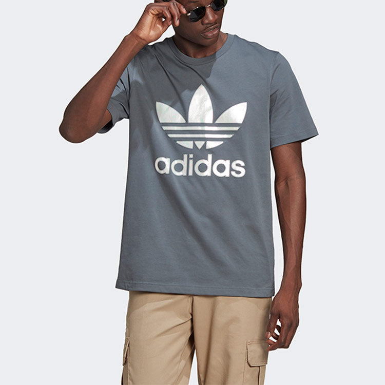 adidas originals Trefoil Holo T Casual Sports Round Neck Short Sleeve Blue GN8272
