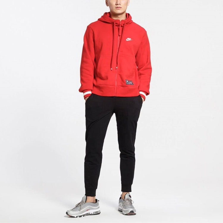 Nike Alphabet hooded Zipper Fleece Jacket Red AR1816-657