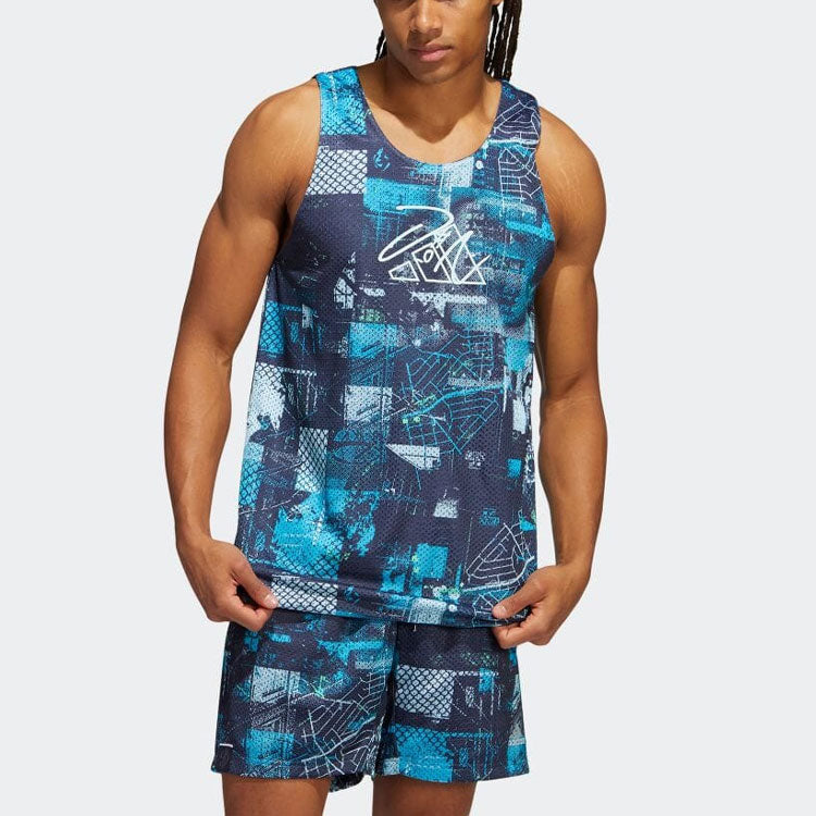 Men's adidas Reversible Logo Printing Straight Casual Sports Navy Blue Vest HE6376