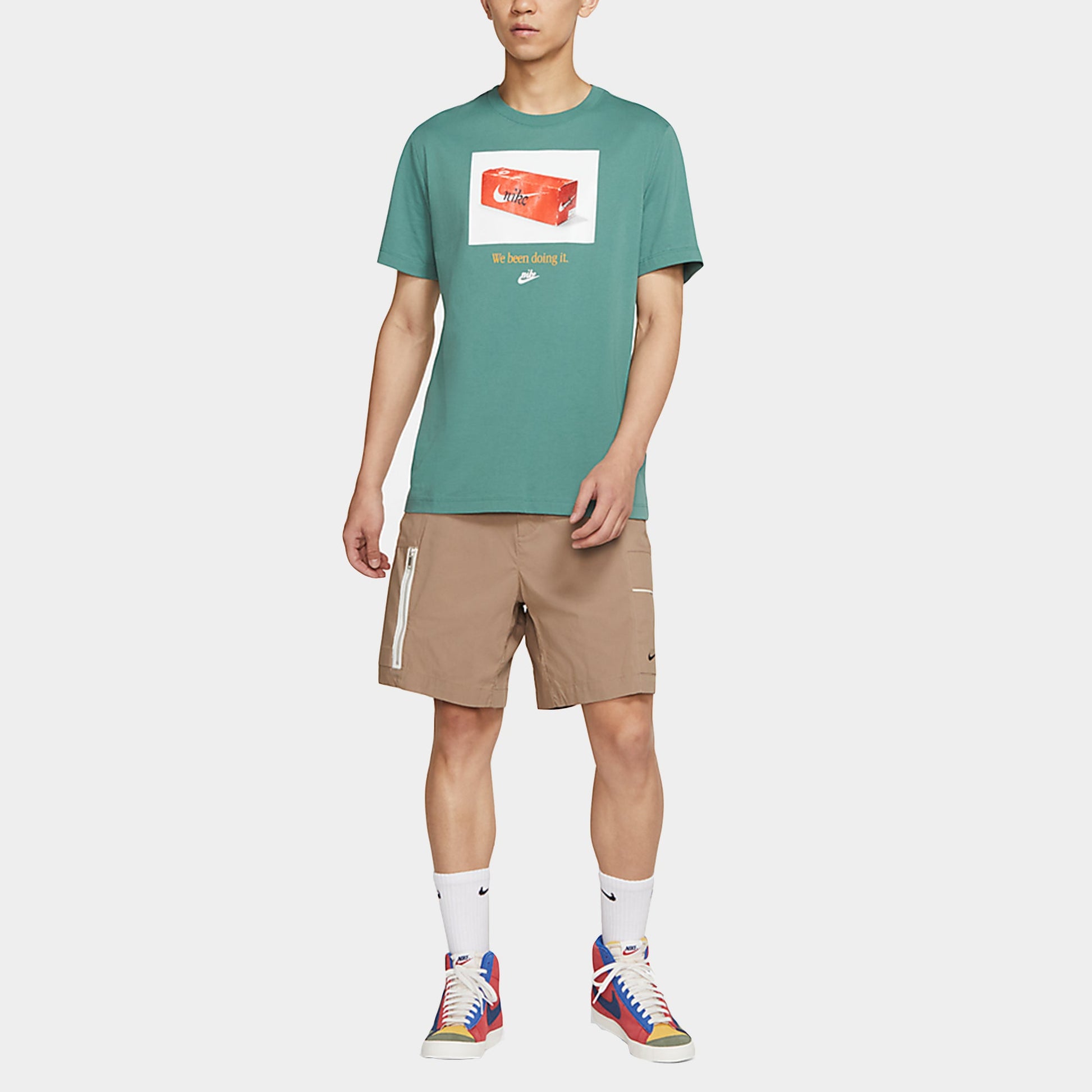 Men's Nike Sportswear Shoes Box Printing Sports Short Sleeve Malachite Green T-Shirt DJ1390-361
