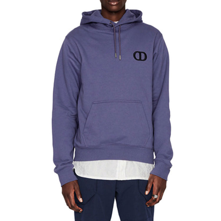 Men's DIOR FW21 Logo Alphabet Embroidered Solid Color Pullover Purple Blue 113J698A0531-485