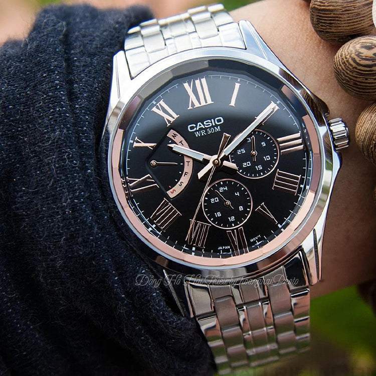 Men's CASIO Waterproof Date Display Quartz Black Dial 41mm Stainless Steel Strap Watch Mens Analog MTP-E311DY-1AVDF
