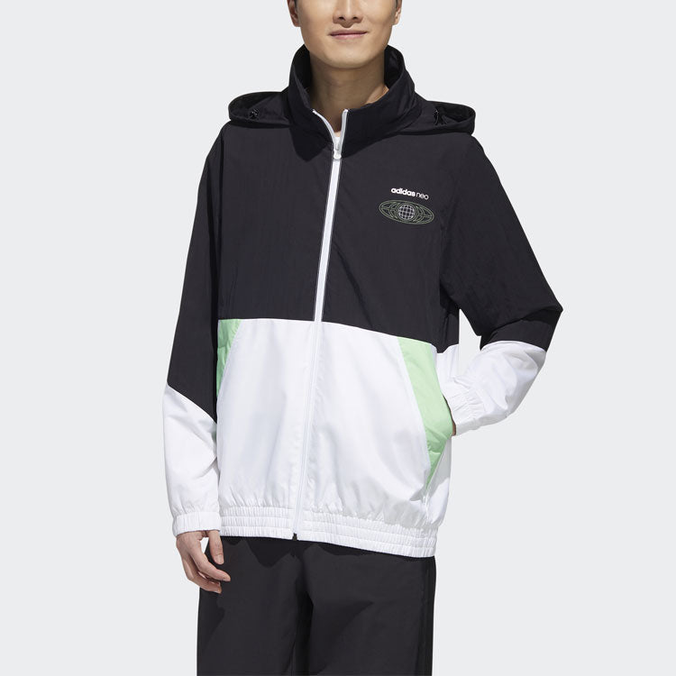 adidas neo M Egame Wb Sports Colorblock hooded Windbreaker Jacket Black White Colorblock GL7187