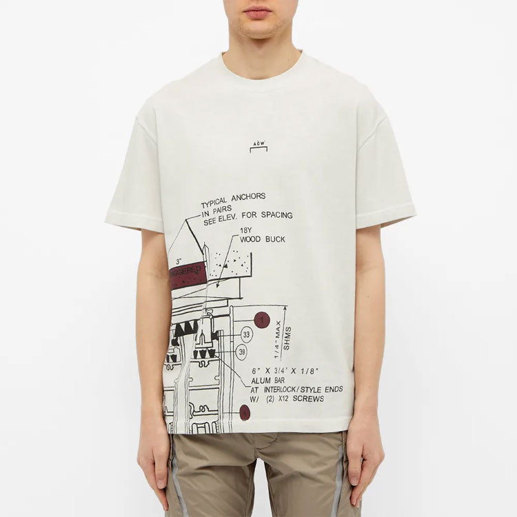 A-COLD-WALL* SS20 Blueprint Tee Small logo Blue Printing Short Sleeve Unisex White ACWMTS003WHL-WH