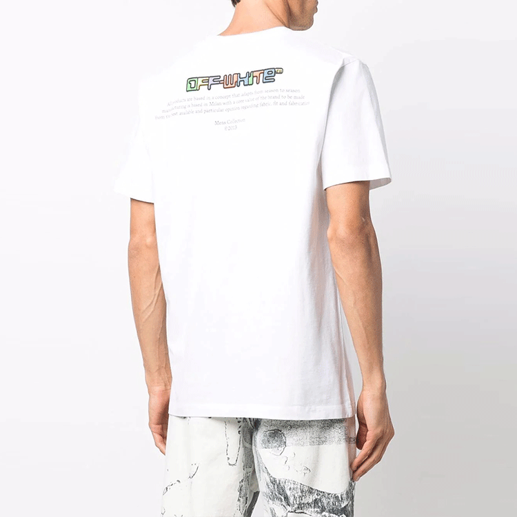 Off-White FW21 Logo Embroidered Alphabet Short Sleeve Ordinary Version White OMAA027F21JER0040184
