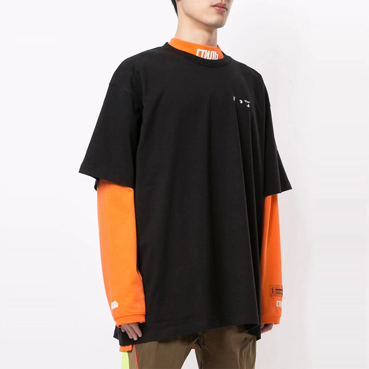 Off-White Logo Printing Round Neck Short Sleeve Loose Fit Black OMAA038F20FAB0041001