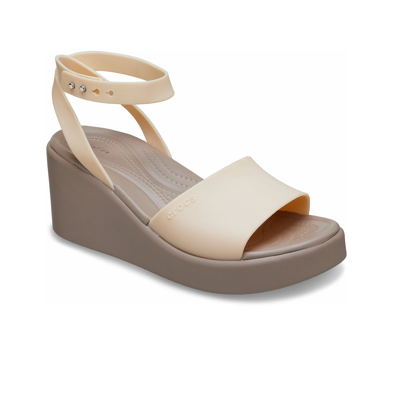(WMNS) Crocs Brooklyn Ankle Strap Wedge Sandals 'Cream White Brown' 209406-2DS