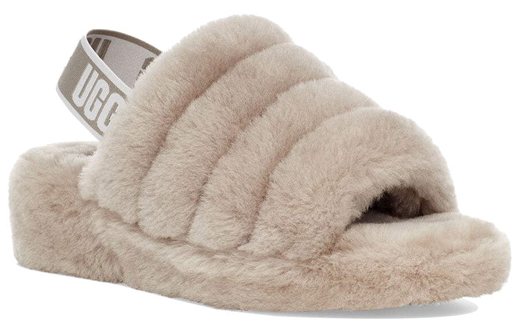 (WMNS) UGG Fluff Yeah Slide Thick Sole Shoe light grey 1095119-GOA