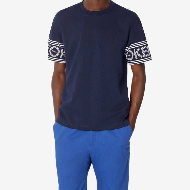Men's KENZO Cuff Alphabet Logo Printing Short Sleeve Navy Blue F56-5TS043-4BD-77B