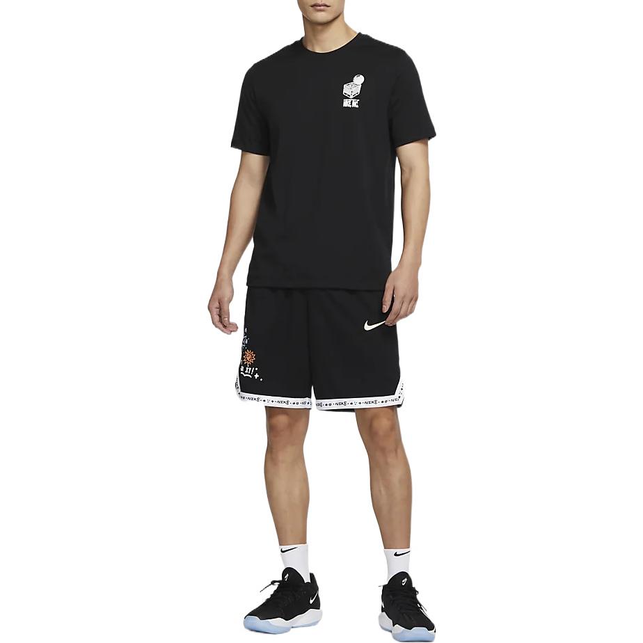 Men's Nike Logo Geometry Pattern Printing Round Neck Short Sleeve Black T-Shirt DR7638-010