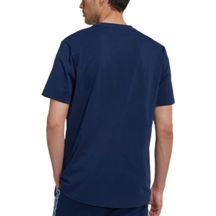 Men's adidas Solid Color Logo Printing Round Neck Sports Short Sleeve Blue T-Shirt HL0562