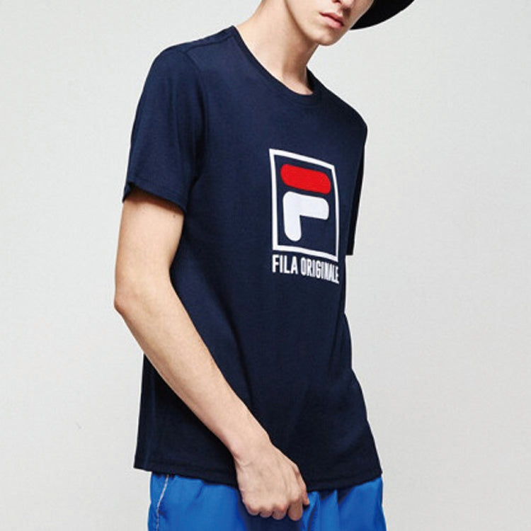 FILA Alphabet Logo Printing Cotton Sports Short Sleeve Navy Blue F51M018106F-NV
