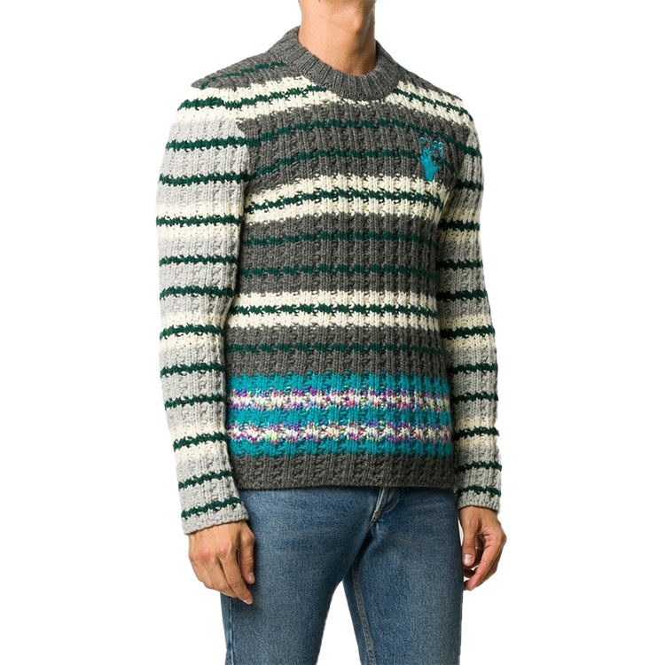 Men's Off-White Pattern Loose Knit Gray OMHE044E20KNI0010645