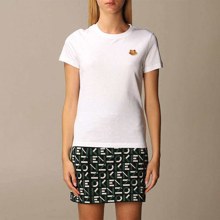 KENZO Small Tiger Head Embroidered Round Neck Short Sleeve White T-Shirt FA62TS8434SJ-01