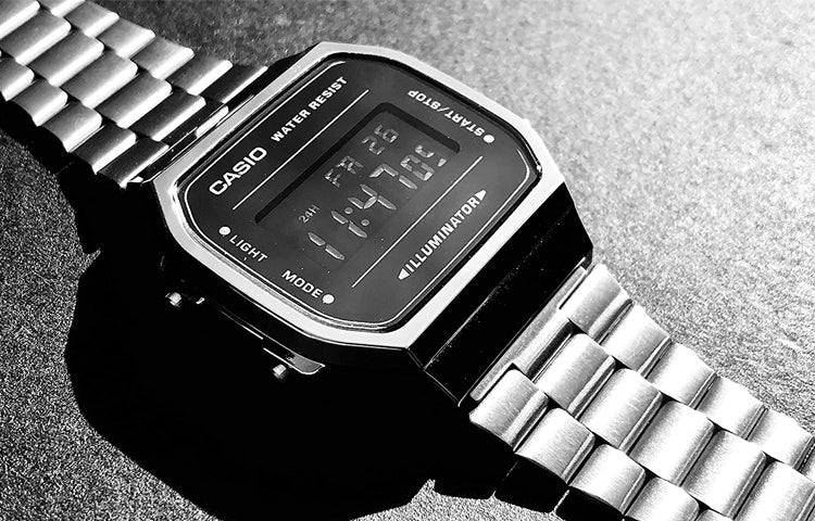 CASIO G Shock Waterproof Stainless Steel Strap Unisex Mens SilverBlack Digital A168WEM-1