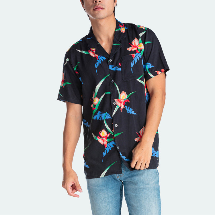 Men's Levis Loose Printing Short Sleeve Shirt Black 72625-0015