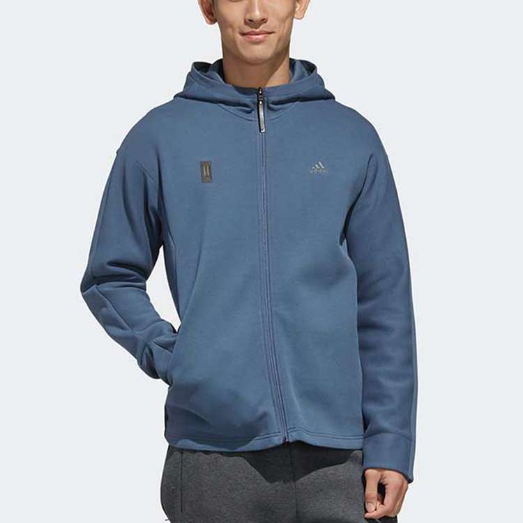 adidas logo Cozy Casual Sports Hooded Jacket Blue FK4485