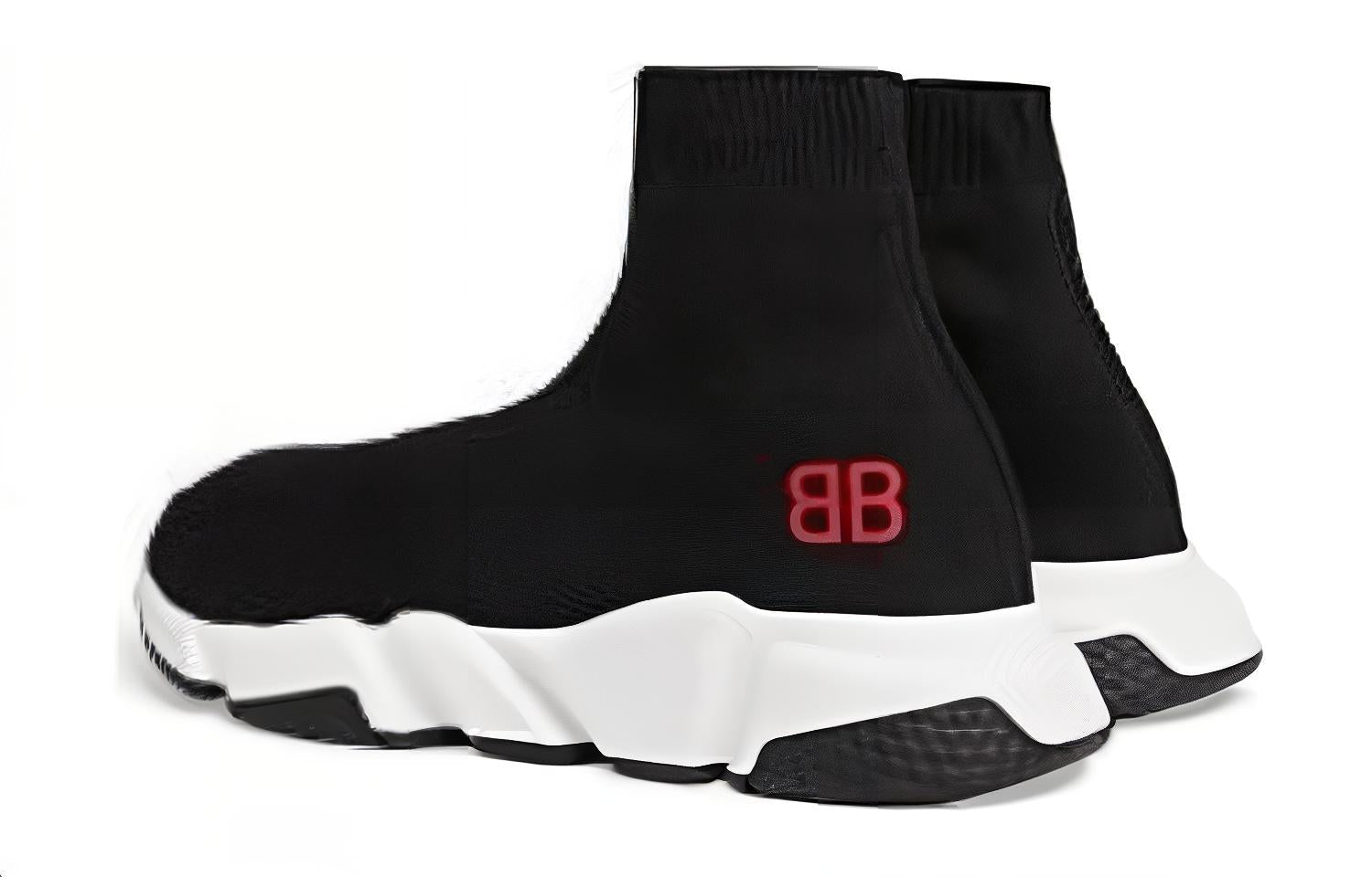 Balenciaga Speed Sneakers 'Black Knit with Red BB Logo' 514218W05G01000