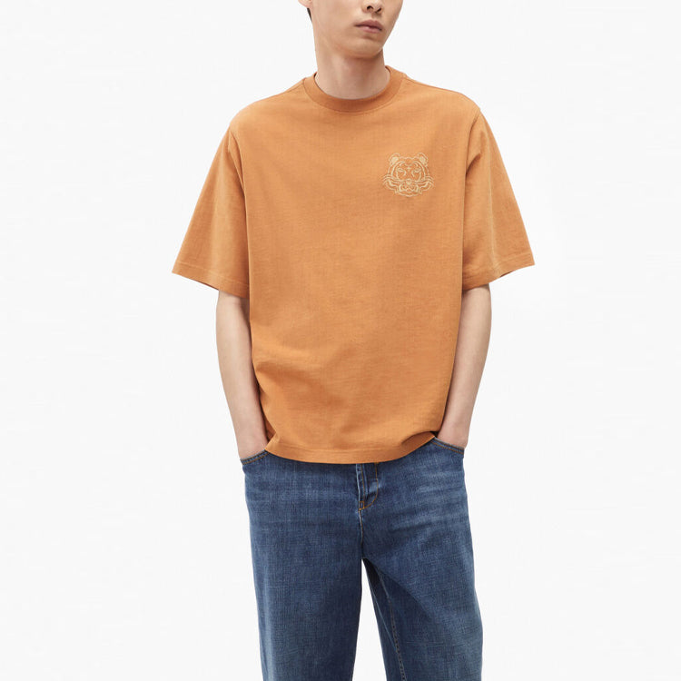 Men's KENZO FW21 Tiger Head Printing Round Neck Short Sleeve Orange T-Shirt FB65TS053401-15