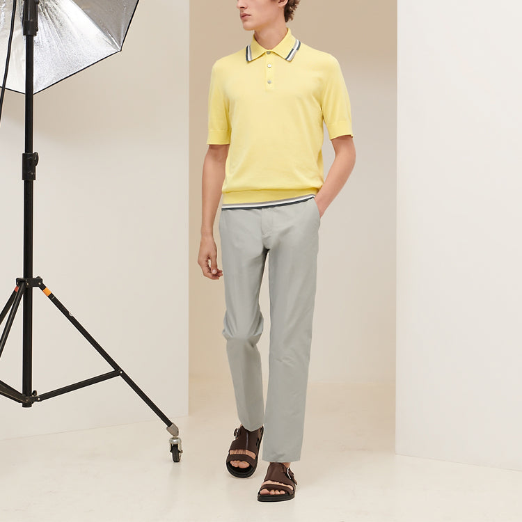 Men's HERMES SS21 Contrasting Colors Stripe Short Sleeve Polo Shirt Yellow H157300HA2Q