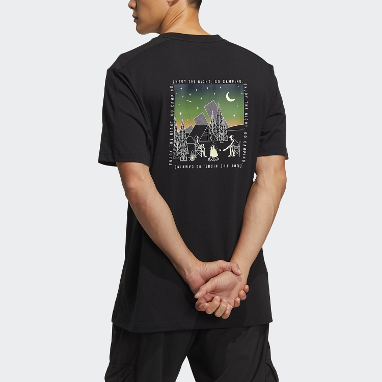 Men's adidas Camping Graphic Short Sleeve Tee Pattern Round Neck Black T-Shirt HI3037