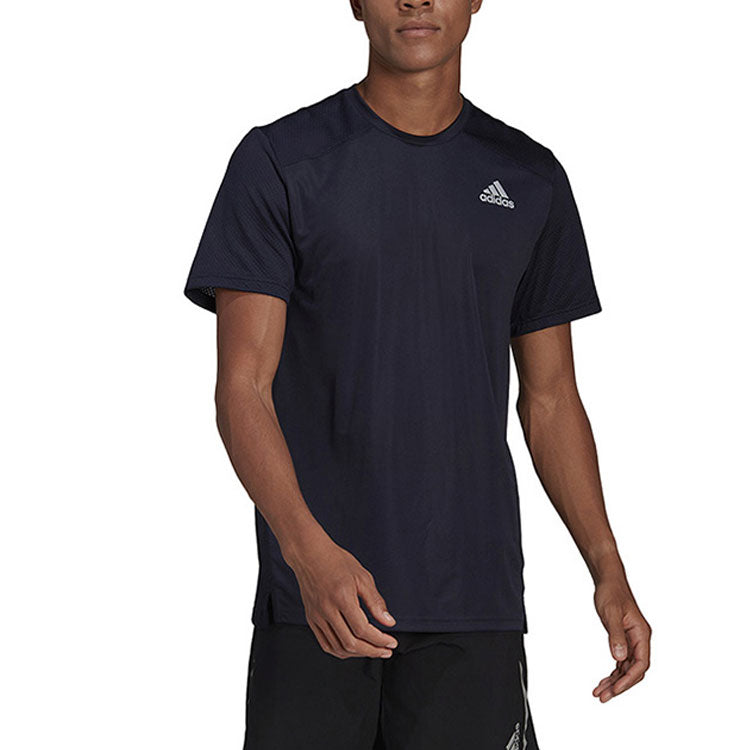 Men's adidas Solid Color Logo Round Neck Short Sleeve Ink Blue T-Shirt HB7465