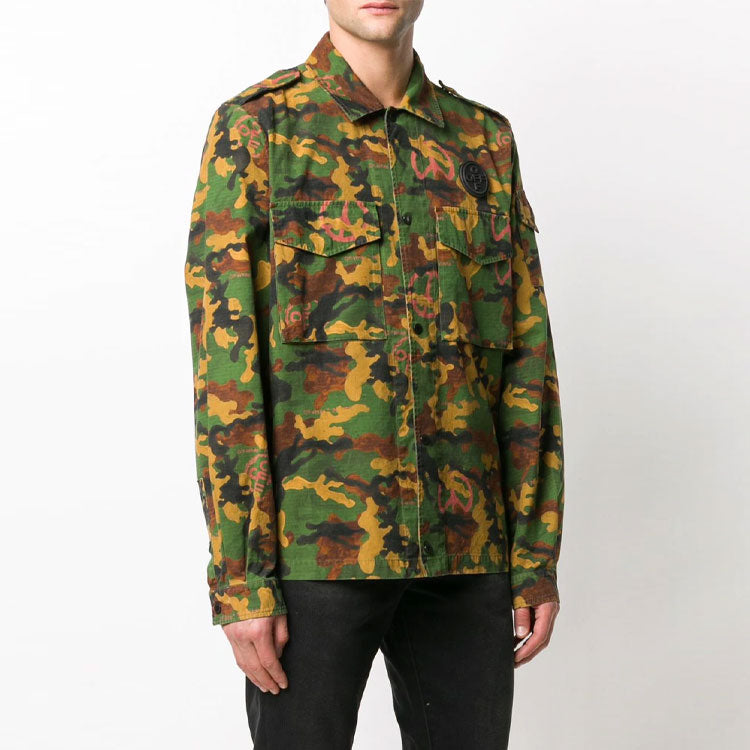 Off-White Camouflage Printing Long Sleeves Shirt Version Green OMGA108R203620019900