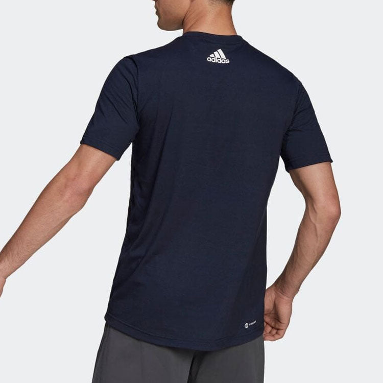 Men's adidas Logo Printing Round Neck Pullover Short Sleeve Blue T-Shirt HF7211