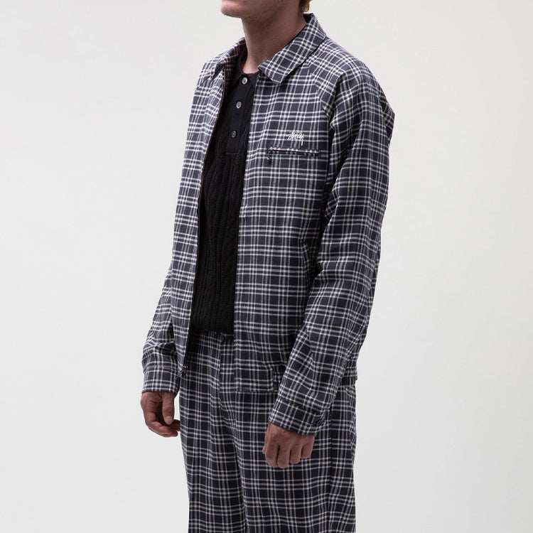 Stussy Plaid Linen Bryan Jacket Unisex Navy Blue 115512