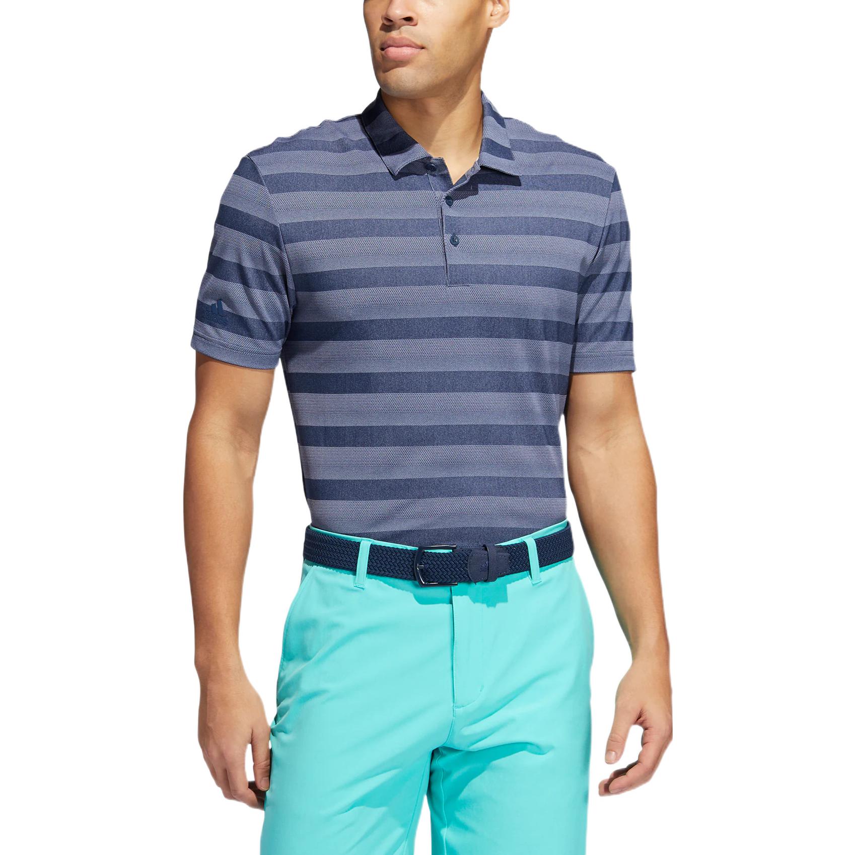 Men's adidas SS22 Stripe Printing Short Sleeve Blue Polo Shirt HE2298